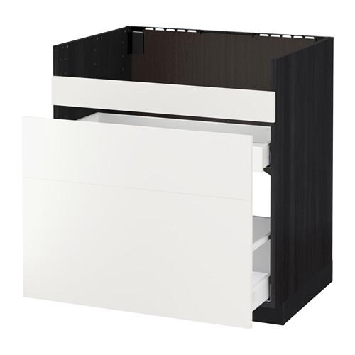 МЕТОД / МАКСИМЕРА Нап шкаф п/мойку ДУМШЁ/3фасада/2ящ - под дерево черный, Хэггеби белый, 80x60 см