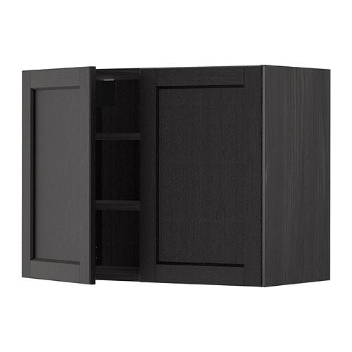 МЕТОД Навесной шкаф с полками/2дверцы - под дерево черный, Лерх черная морилка, 80x60 см МЕТОД Навесной шкаф с полками/2дверцы - под дерево черный, Лерх черная морилка, 80x60 см