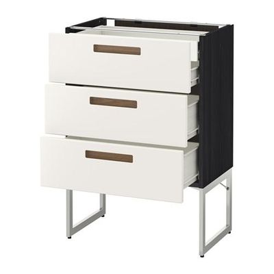 МЕТОД / ФОРВАРА Напольн шкаф 3фронт пнл/2низ/2ср ящ - 60x37x60 см, Мэрста белый, под дерево черный МЕТОД / ФОРВАРА Напольн шкаф 3фронт пнл/2низ/2ср ящ - 60x37x60 см, Мэрста белый, под дерево черный