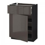 МЕТОД / ФОРВАРА Напольный шкаф с ящиком/дверью - 60x37 см, Рингульт глянцевый серый, под дерево черный МЕТОД / ФОРВАРА Напольный шкаф с ящиком/дверью - 60x37 см, Рингульт глянцевый серый, под дерево черный