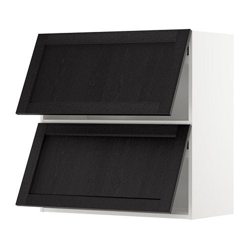 МЕТОД Навесной шкаф/2 дверцы, горизонтал - белый, Лерх черная морилка, 80x80 см
