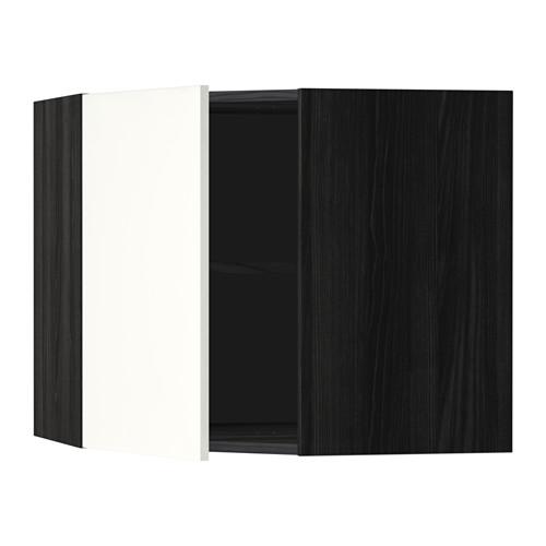 МЕТОД Угловой навесной шкаф с полками - под дерево черный, Хэггеби белый, 68x60 см