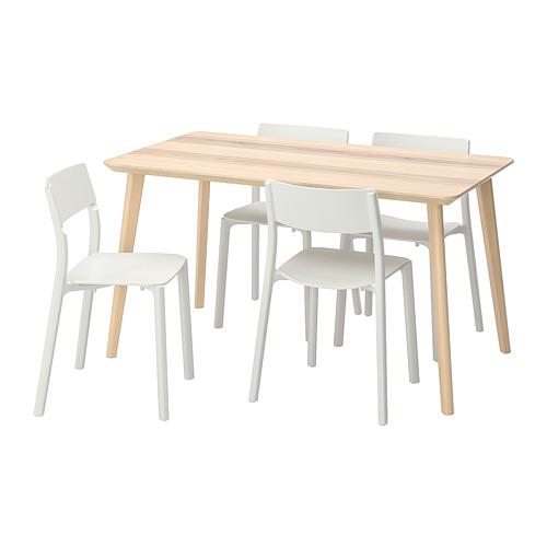 LISABO/JANINGE стол и 4 стула ясеневый шпон/белый