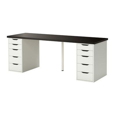 ЛИННМОН/АЛЕКС Стол - черно-коричневый/белый