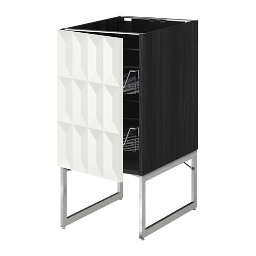 МЕТОД Напольный шкаф с проволочн ящиками - под дерево черный, Гэррестад белый, 40x60x60 см