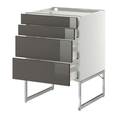 МЕТОД / МАКСИМЕРА Нплн шк 4 фронт/2 низк/2средн ящ - 60x60x60 см, Рингульт глянцевый серый, белый