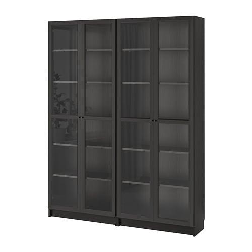 БИЛЛИ / ОКСБЕРГ Стеллаж - черно-коричневый/стекло, 160x30x202 см