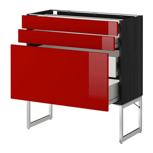 МЕТОД / ФОРВАРА Напольн шкаф 3фронт пнл/2низ/2ср ящ - 80x37x60 см, Рингульт глянцевый красный, под дерево черный МЕТОД / ФОРВАРА Напольн шкаф 3фронт пнл/2низ/2ср ящ - 80x37x60 см, Рингульт глянцевый красный, под дерево черный