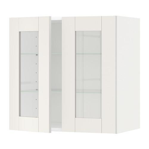 МЕТОД Навесной шкаф с полками/2 стекл дв - белый, Сэведаль белый, 60x60 см