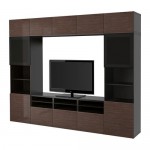 БЕСТО Шкаф для ТВ, комбин/стеклян дверцы - черно-коричневый/Сельсвикен глянцевый/коричневый дымчат стекло, направляющие ящика, плавно закр