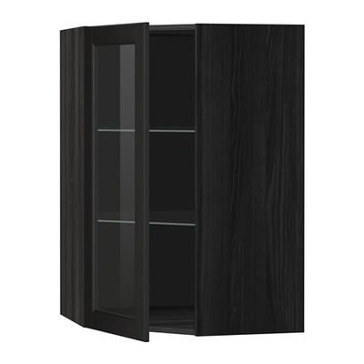 МЕТОД Углов навесн шк с полками/сткл дв - 68x100 см, Лаксарби черно-коричневый, под дерево черный