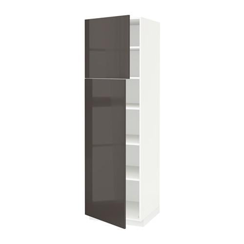 МЕТОД Высокий шкаф с полками/2 дверцы - белый, Рингульт глянцевый серый, 60x60x200 см
