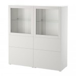 БЕСТО Комбинация д/хранения+стекл дверц - белый/Лаппвикен светло-серый прозрачное стекло, направляющие ящика, плавно закр