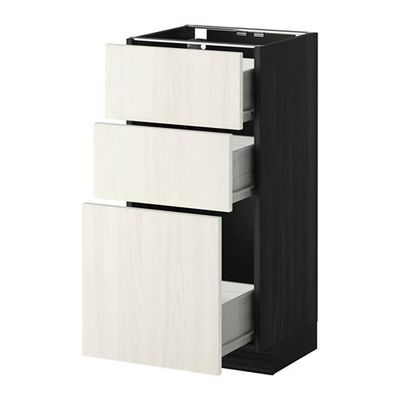 МЕТОД / ФОРВАРА Напольный шкаф с 3 ящиками - 40x37 см, Росдаль белый ясень, под дерево черный