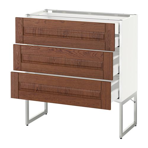 МЕТОД / МАКСИМЕРА Напольн шкаф 3фронт пнл/2низ/2ср ящ - белый, Филипстад коричневый, 80x37x60 см