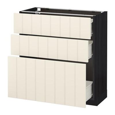 МЕТОД / ФОРВАРА Напольный шкаф с 3 ящиками - 80x37 см, Хитарп белый с оттенком, под дерево черный МЕТОД / ФОРВАРА Напольный шкаф с 3 ящиками - 80x37 см, Хитарп белый с оттенком, под дерево черный