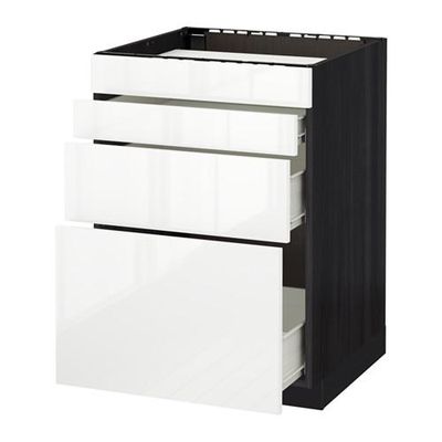 МЕТОД / ФОРВАРА Нап шкаф д/духовки/4фасада/3ящика - 60x60 см, Рингульт глянцевый белый, под дерево черный МЕТОД / ФОРВАРА Нап шкаф д/духовки/4фасада/3ящика - 60x60 см, Рингульт глянцевый белый, под дерево черный