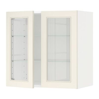 МЕТОД Навесной шкаф с полками/2 стекл дв - 60x60 см, Хитарп белый с оттенком, белый