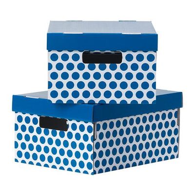 ПИНГЛА Коробка с крышкой - синий, 28x37x18 см