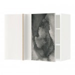 МЕТОД Угловой навесной шкаф с полками - белый, Кальвиа с печатным рисунком, 88x37x60 см