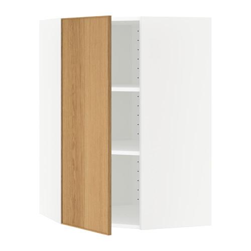 МЕТОД Угловой навесной шкаф с полками - белый, Экестад дуб, 68x100 см