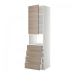 МЕТОД / ФОРВАРА Высок шкаф д/духовки/дверца/4ящика - 60x60x220 см, Брокхульт под грецкий орех светло-серый, белый