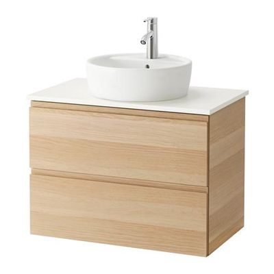 ГОДМОРГОН/АЛДЕРН / ТОРНВИКЕН Шкаф п-раковину/столешн45/раковина - белый, под беленый дуб, 82x49x72 см