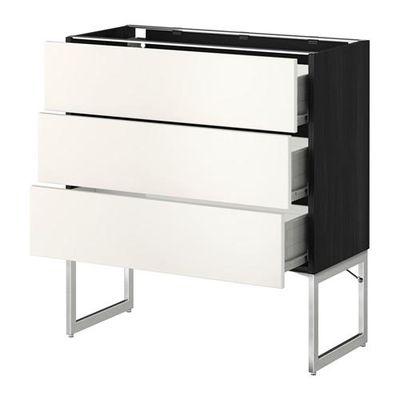 МЕТОД / ФОРВАРА Нплн шк 3 фрнт/3 средн ящика - 80x37x60 см, Веддинге белый, под дерево черный