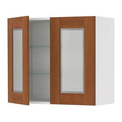 ФАКТУМ Навесной шкаф с 2 стеклянн дверями - Эдель классический коричневый, 80x92 см