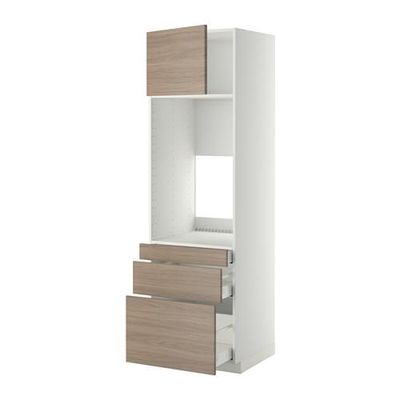 МЕТОД / МАКСИМЕРА Выс шкаф д/двойн духовки/3ящ/дверца - 60x60x200 см, Брокхульт под грецкий орех светло-серый, белый