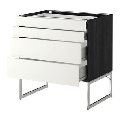 МЕТОД / ФОРВАРА Нплн шк 4 фронт/2 низк/2средн ящ - 80x60x60 см, Хэггеби белый, под дерево черный