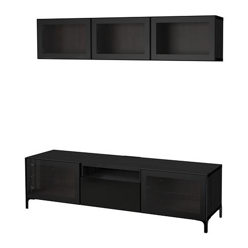 BESTÅ шкаф для ТВ, комбин/стеклян дверцы серый