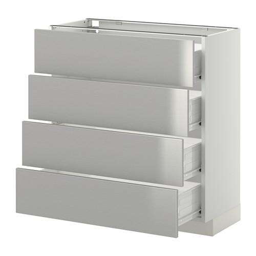 МЕТОД / ФОРВАРА Напольн шкаф 4 фронт панели/4 ящика - 80x37 см, Гревста нержавеющ сталь, белый МЕТОД / ФОРВАРА Напольн шкаф 4 фронт панели/4 ящика - 80x37 см, Гревста нержавеющ сталь, белый