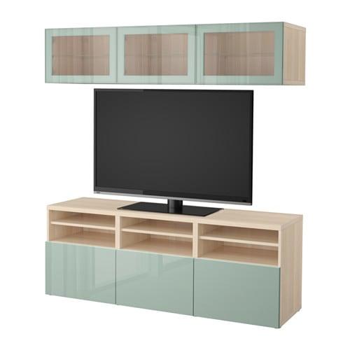БЕСТО Шкаф для ТВ, комбин/стеклян дверцы - под беленый дуб Сельсвикен/глянцевый/серо-зеленый светлый прозрачное стекло, направляющие ящика,нажимные БЕСТО Шкаф для ТВ, комбин/стеклян дверцы - под беленый дуб Сельсвикен/глянцевый/серо-зеленый светлый прозрачное стекло, направляющие ящика,нажимные