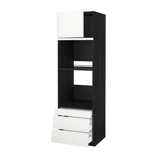 МЕТОД / МАКСИМЕРА Выс шкаф д/дхвк/комб дхвк+двр/3ящ - под дерево черный, Воксторп белый, 60x60x200 см
