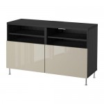 БЕСТО Тумба под ТВ, с дверцами - черно-коричневый глянцевый/бежевый БЕСТО Тумба под ТВ, с дверцами - черно-коричневый глянцевый/бежевый