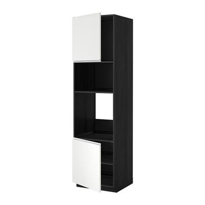 МЕТОД Выс шкаф д/духовки/СВЧ/2 дв/полки - 60x60x220 см, Нодста белый/алюминий, под дерево черный