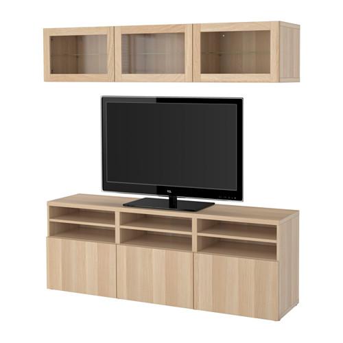 БЕСТО Шкаф для ТВ, комбин/стеклян дверцы - Лаппвикен/Синдвик под беленый дуб, прозрачное стелко, направляющие ящика, плавно закр БЕСТО Шкаф для ТВ, комбин/стеклян дверцы - Лаппвикен/Синдвик под беленый дуб, прозрачное стелко, направляющие ящика, плавно закр