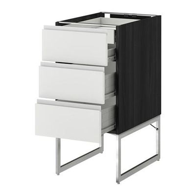 МЕТОД / ФОРВАРА Напольн шкаф 3фронт пнл/2низ/2ср ящ - 40x60x60 см, Нодста белый/алюминий, под дерево черный МЕТОД / ФОРВАРА Напольн шкаф 3фронт пнл/2низ/2ср ящ - 40x60x60 см, Нодста белый/алюминий, под дерево черный