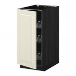 МЕТОД Напольный шкаф с проволочн ящиками - под дерево черный, Будбин белый с оттенком, 40x60 см