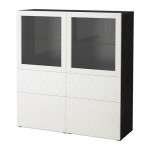 БЕСТО Комбинация д/хранения+стекл дверц - черно-коричневый/вассвикен белый прозрачное стекло, направляющие ящика, плавно закр БЕСТО Комбинация д/хранения+стекл дверц - черно-коричневый/вассвикен белый прозрачное стекло, направляющие ящика, плавно закр