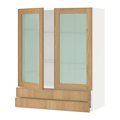 МЕТОД / ФОРВАРА Навесной шкаф/2 стек дв/2 ящика - 80x100 см, Экестад дуб, белый