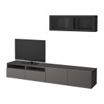 БЕСТО Шкаф для ТВ, комбин/стеклян дверцы - черно-коричневый Грундсвикен/темно-серый прозрачное стекло, направляющие ящика,нажимные БЕСТО Шкаф для ТВ, комбин/стеклян дверцы - черно-коричневый Грундсвикен/темно-серый прозрачное стекло, направляющие ящика,нажимные