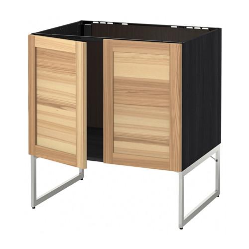 МЕТОД Напольн шкаф д раковины+2 двери - под дерево черный, Торхэмн естественный ясень МЕТОД Напольн шкаф д раковины+2 двери - под дерево черный, Торхэмн естественный ясень