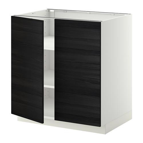 МЕТОД Напол шкаф с полками/2двери - белый, Тингсрид под дерево черный, 80x60 см
