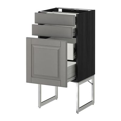 МЕТОД / ФОРВАРА Напольн шкаф 3фронт пнл/2низ/2ср ящ - 40x37x60 см, Будбин серый, под дерево черный МЕТОД / ФОРВАРА Напольн шкаф 3фронт пнл/2низ/2ср ящ - 40x37x60 см, Будбин серый, под дерево черный