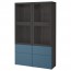 БЕСТО Комбинация д/хранения+стекл дверц - черно-коричневый Вальвикен/темно-синий прозрачное стекло, направляющие ящика,нажимные