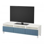 БЕСТО Тумба д/ТВ с ящиками - белый/Халлставик темно-синий, направляющие ящика,нажимные БЕСТО Тумба д/ТВ с ящиками - белый/Халлставик темно-синий, направляющие ящика,нажимные