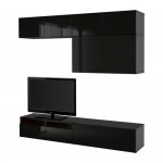 БЕСТО Шкаф для ТВ, комбин/стеклян дверцы - черно-коричневый/Сельсвикен глянцевый/черный дымчатое стекло, направляющие ящика, плавно закр