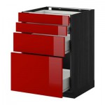 МЕТОД / ФОРВАРА Напольн шкаф 4 фронт панели/4 ящика - 60x60 см, Рингульт глянцевый красный, под дерево черный МЕТОД / ФОРВАРА Напольн шкаф 4 фронт панели/4 ящика - 60x60 см, Рингульт глянцевый красный, под дерево черный